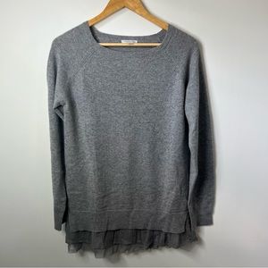 Garnet Hill Cashmere Sweater Women Size Small Gray Long Sleeve Ruffled Pullover